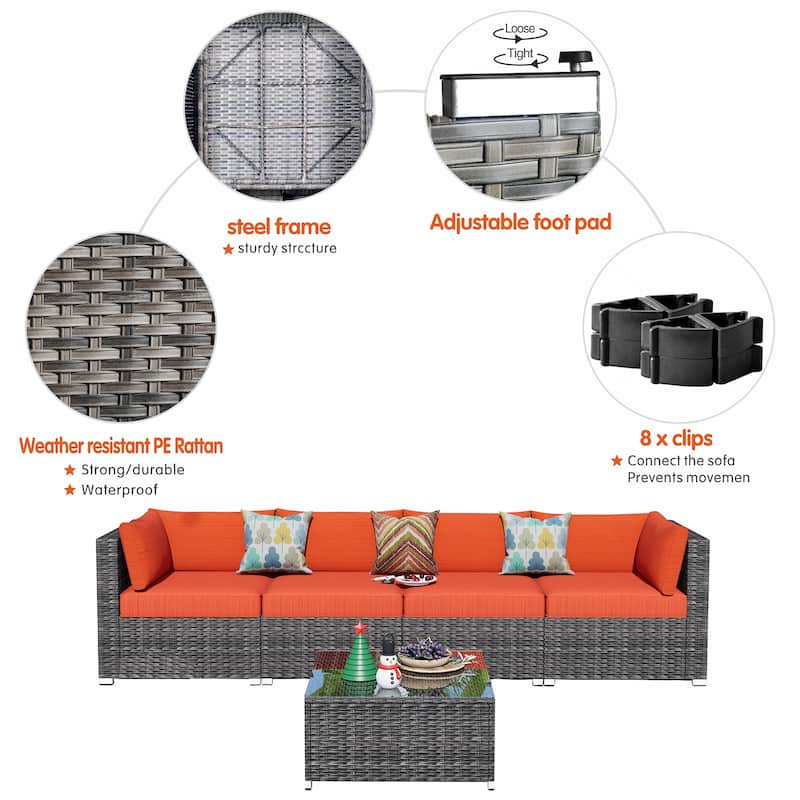 OVIOS Deep Seat Wicker 5-piece Sectional Set