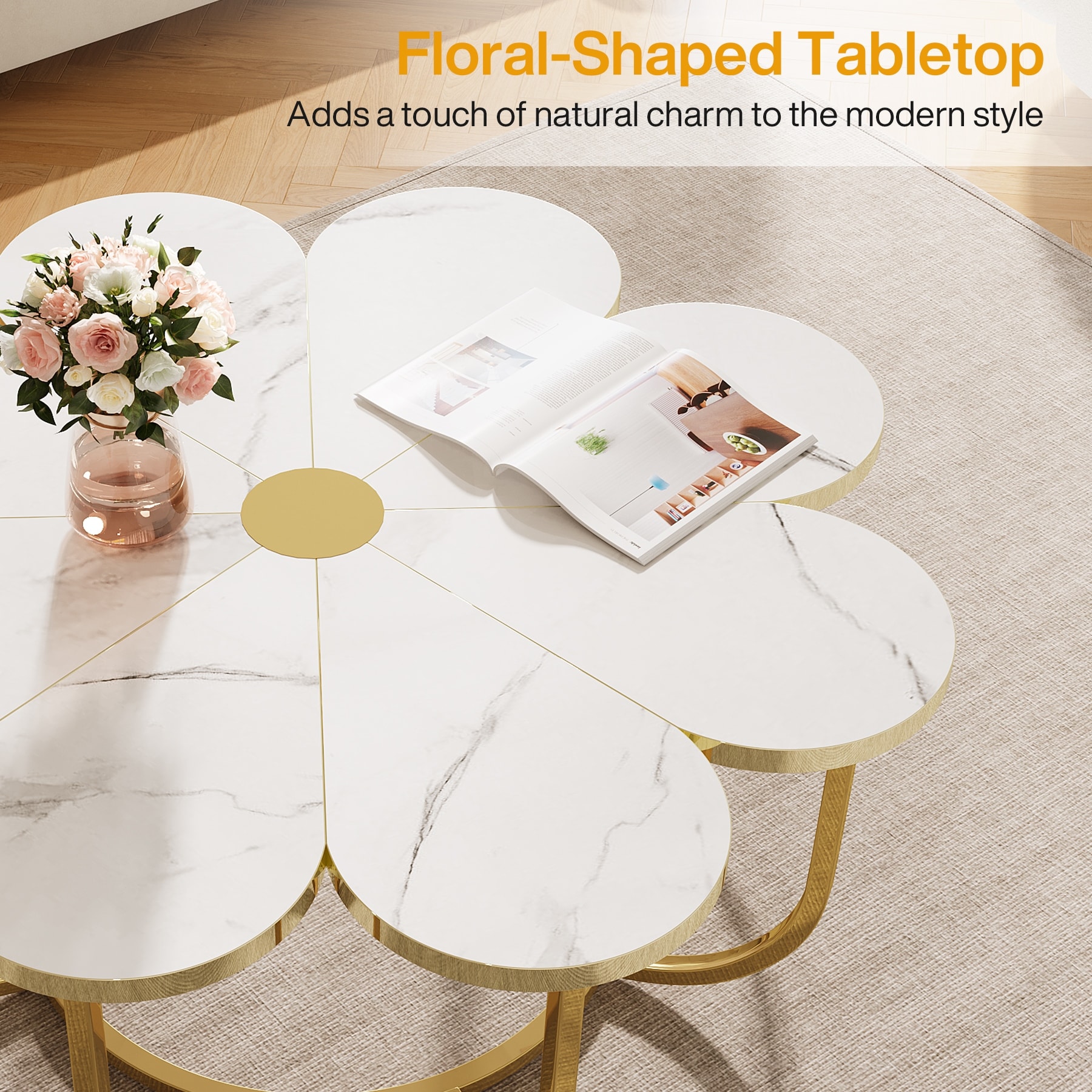 39.37-inch Modern Flower-Shaped Coffee Accent Table for Living