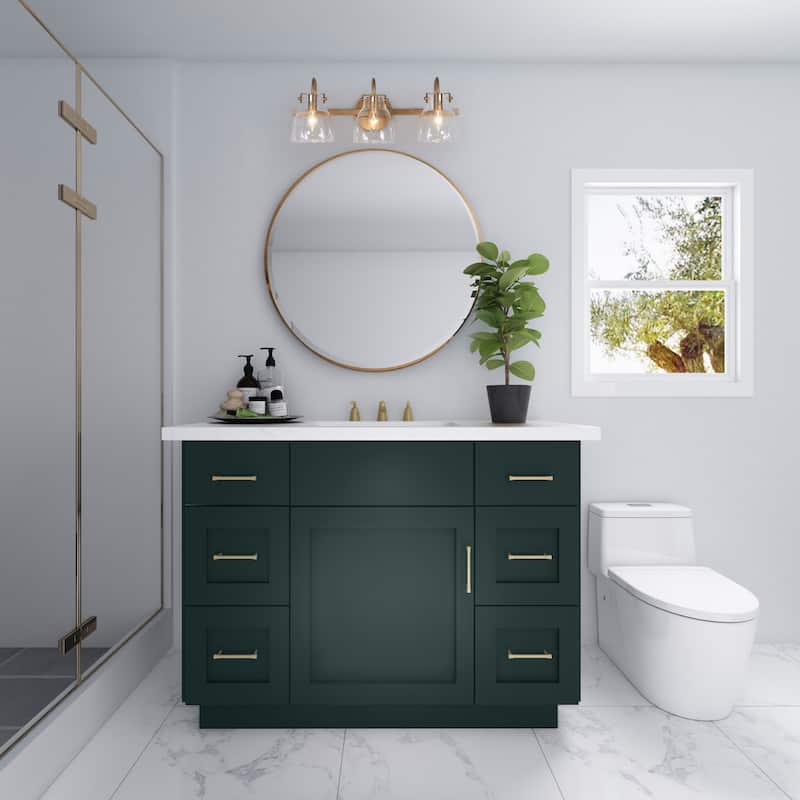 Modern 3-Light Gold Bathroom Vanity Light Glass Wall Sconces - Warm Gold - 21" L x 9" W x 8" H