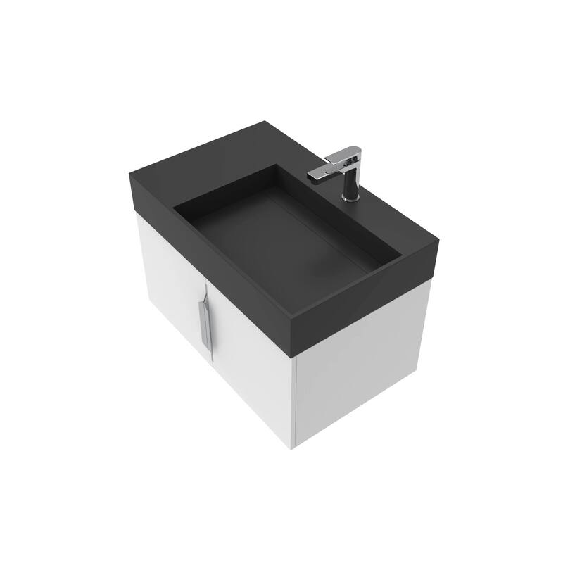 Amazon 30" Wall Mounted Bathroom Right Basin Vanity Set w/ Black Top