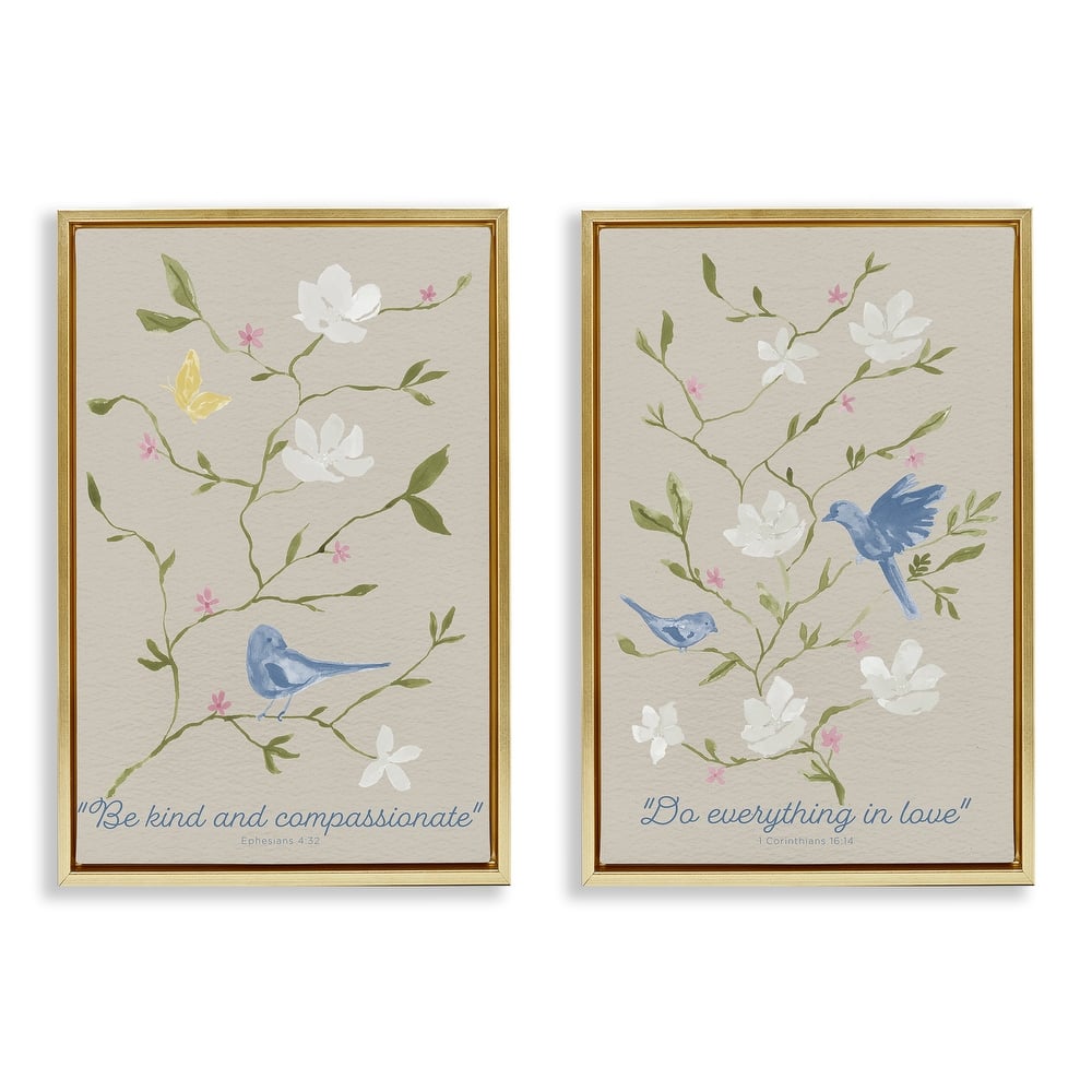 Stupell Floral Comforting Proverbs Framed Floater Canvas Wall Art Design By Lucille Price (Set of 2)