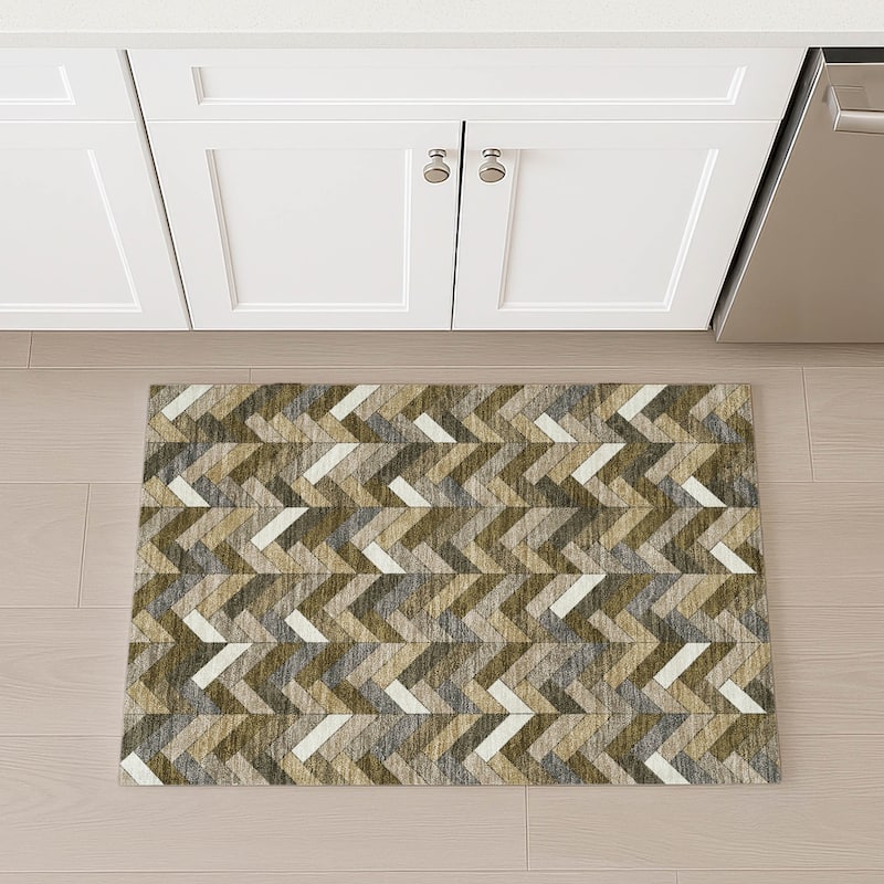 Machine Washable Indoor/ Outdoor Modern Chevron Chantille Rug