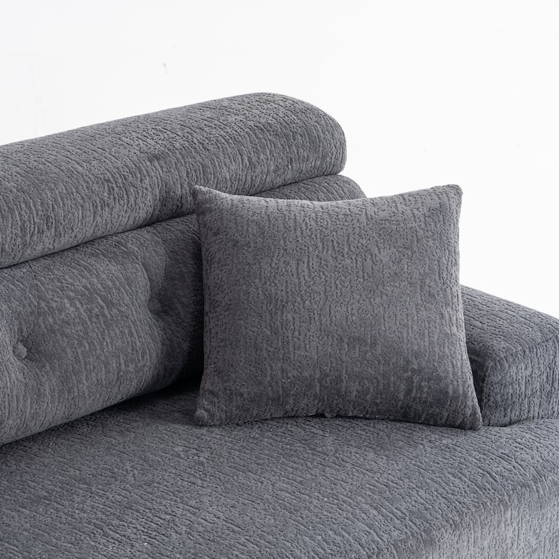 Reconfigurable 4-Seater Sectional Sofa With Wood Grain Chenille Fabric,Modular Sofa With 2 Pillows,High-Density Sponge Couch