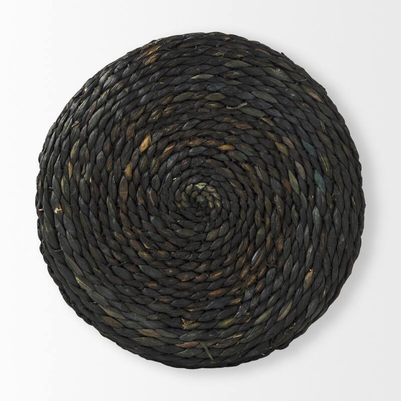 Mercana "Dina" Black Cornhusk & Water Hyacinth Round Square Pouf