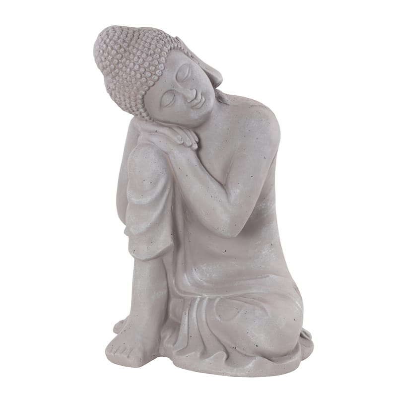 Magnesium Oxide Buddha Indoor Outdoor Meditating Garden Sculpture - Gray - Roche River Decor - Gray