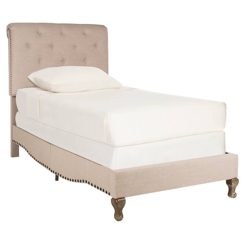 SAFAVIEH Kathie Upholstered Tufted Rolled Back Bed - Dark Taupe - 88Wx43Dx52H