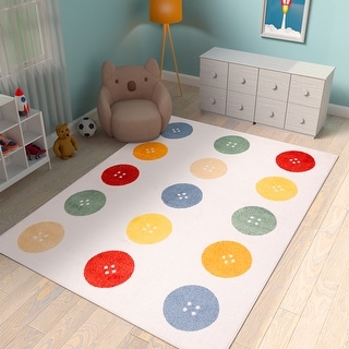 Orian Rugs Playroom Buttons White Stain Resistant Kids Area Rug - Bed ...
