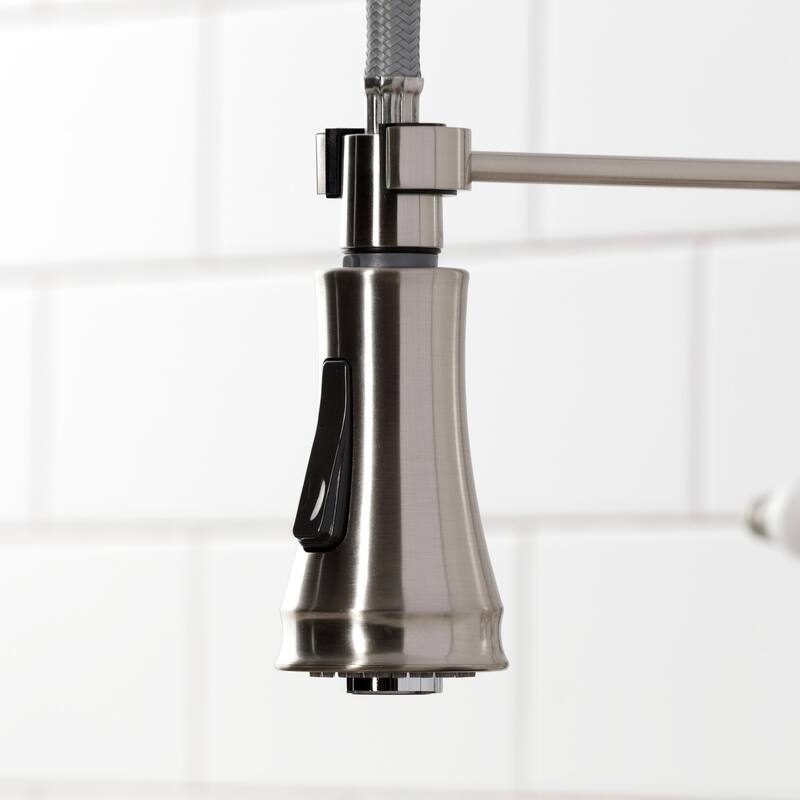 Kingston Brass Essex Double-Handle Wall-Mount Pre-Rinse Bridge Kitchen Faucet
