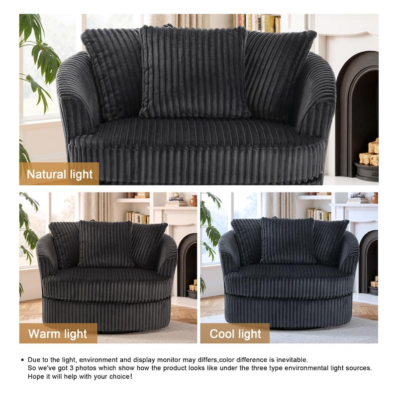 Oversized 43" W Plush Corduroy Recessed Arm Swivel Barrel Chair