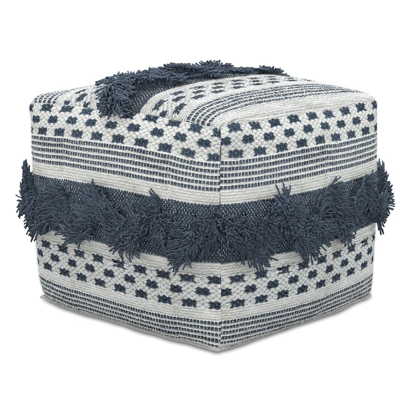 WYNDENHALL Bowden Hand Woven Square Cotton Pouf Ottoman in Grey and Ivory