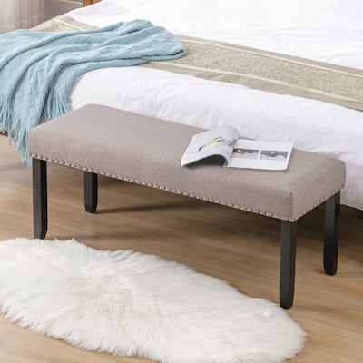 Modern 44" L Nailhead Trim Upholstered Bench with Wood Legs