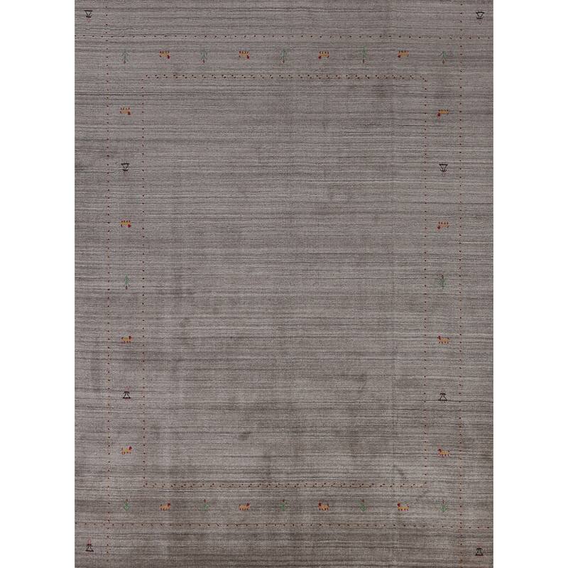 Hand Knotted Oriental 100% Wool Carpet Tribal Animal Pictorial Greys & Charcoal Gabbeh Area Rug - 9' 9'' X 8' 2''