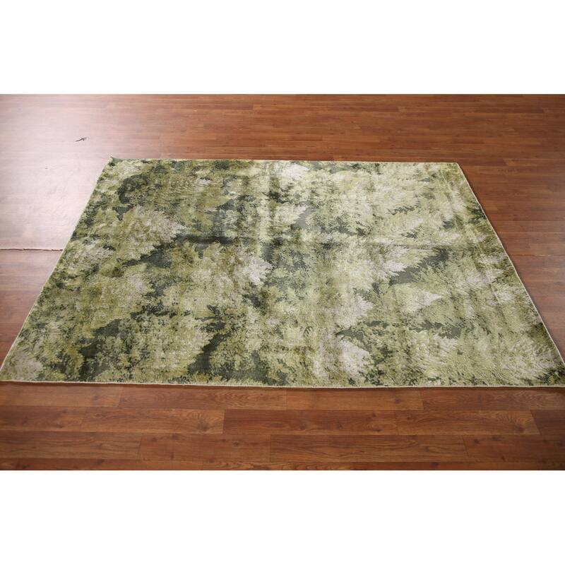 Green Abstract Modern Area Rug Hand-knotted Wool Carpet - 4'8"x 6'6"