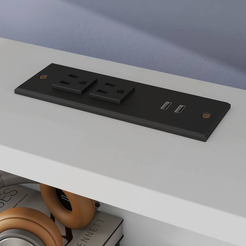 Queen Over Queen Bunk Bed with Built-in Storage Cabinets and Charging Station