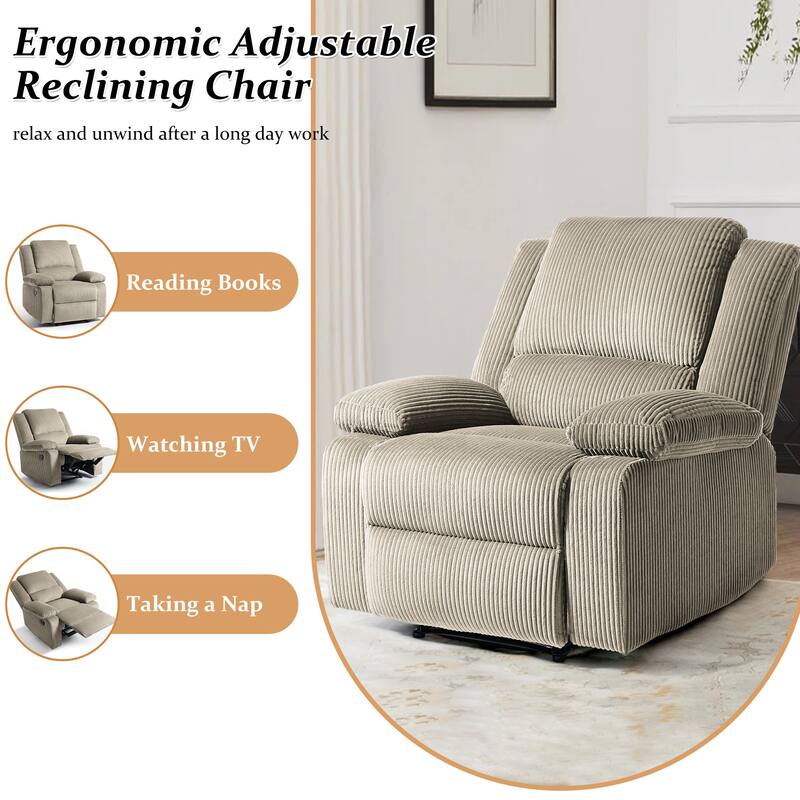 Corduroy Manual Recliner Chair with Footrest