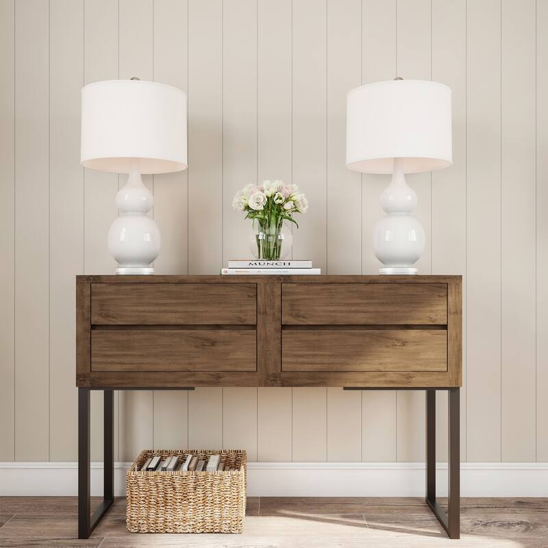 Lavish Home Set of 2 Ceramic Table Lamps, White