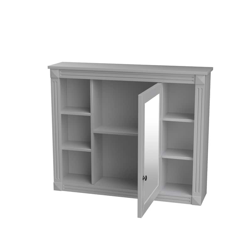 Lines Groove Design Medicine Cabinet Storage Wall Cabinet with High Definition Mirror, 6 Open Shelves and Adjustable Shelf