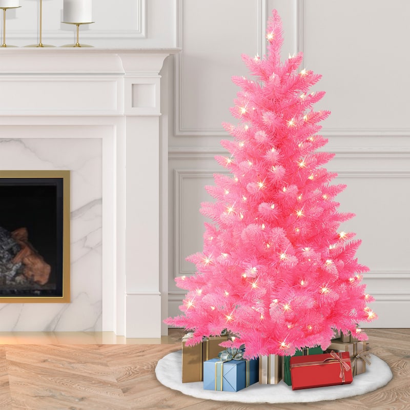 Puleo International 4' Pre-Lit Fashion Pink Pine Artificial Christmas Tree - 4 Foot - Pink
