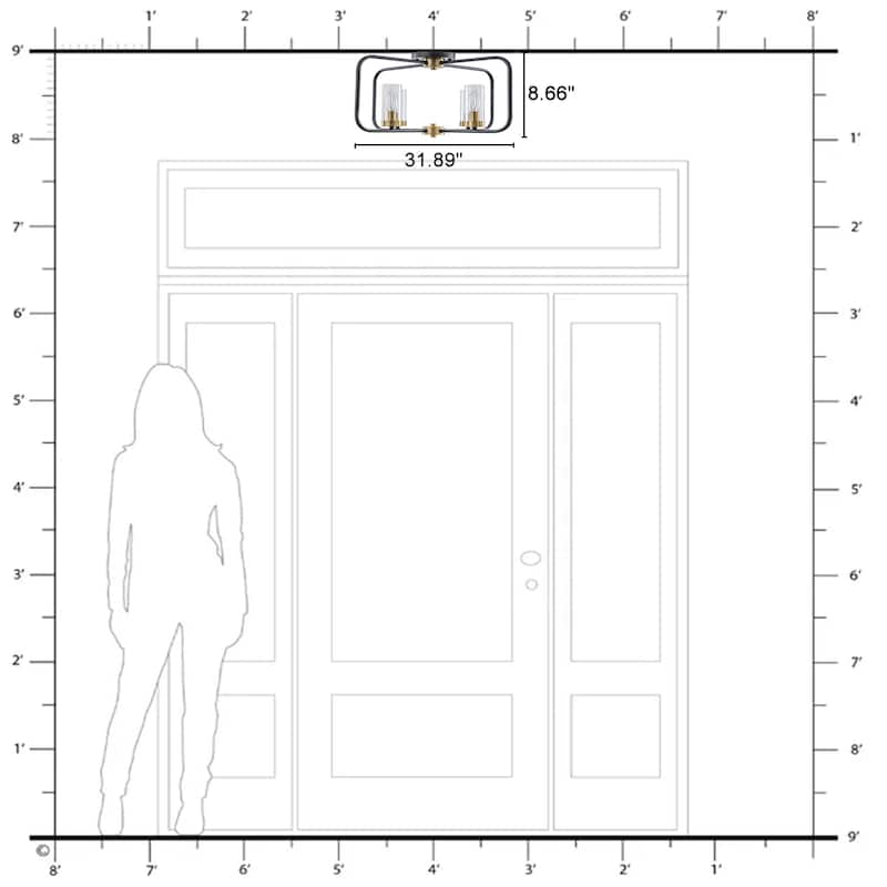 4 Light Industrial Black Metal Flush Mount Ceiling Light with Glass Tube Shade - Dia.20.28-in