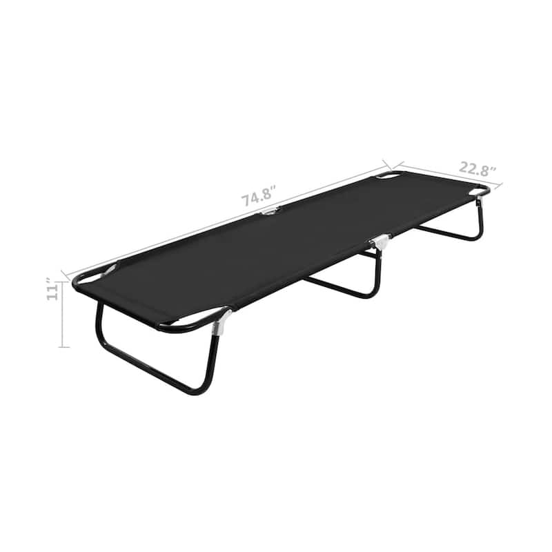 Zena Outdoor Lounger Sunbed, Black Fabric 75 Inch Foldable Steel Frame