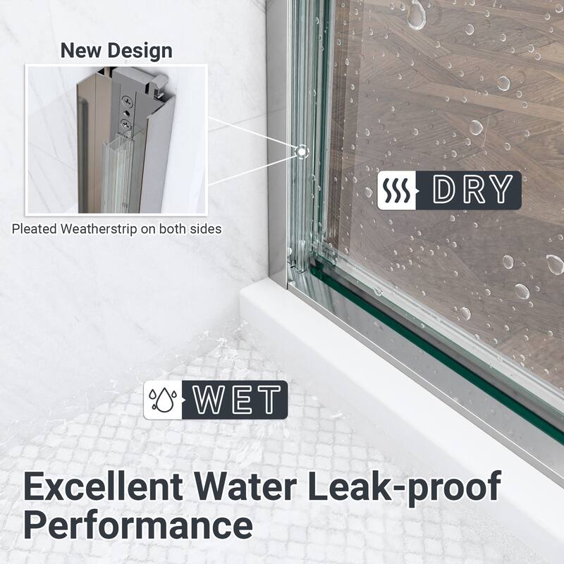 GDFStudio - Modern Minimalist Semi-Frameless Double Sliding Shower Door with 1/4" SGCC Tempered Glass & Stainless Steel Handle