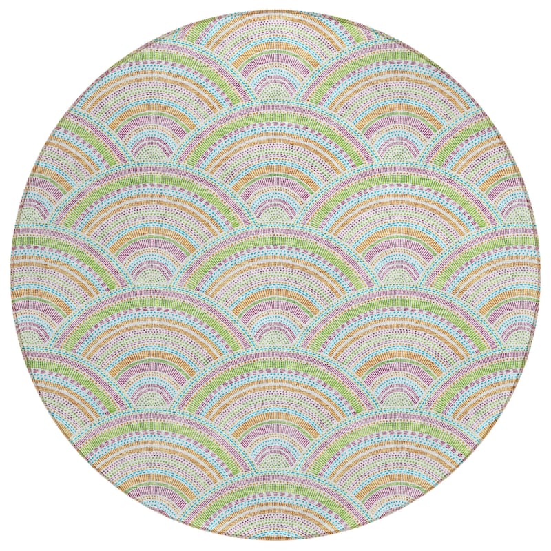 Machine Washable Indoor/ Outdoor Modern Mosaic Chantille Rug