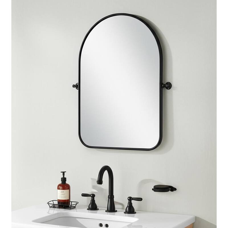 HomeRoots 32" Black Iron Arch Tilting Framed Bathroom Vanity Mirror - 23.00 in. x 32.00 in. x 1.57 in. - 23.00 in. x 32.00 in.  x 1.57 in.