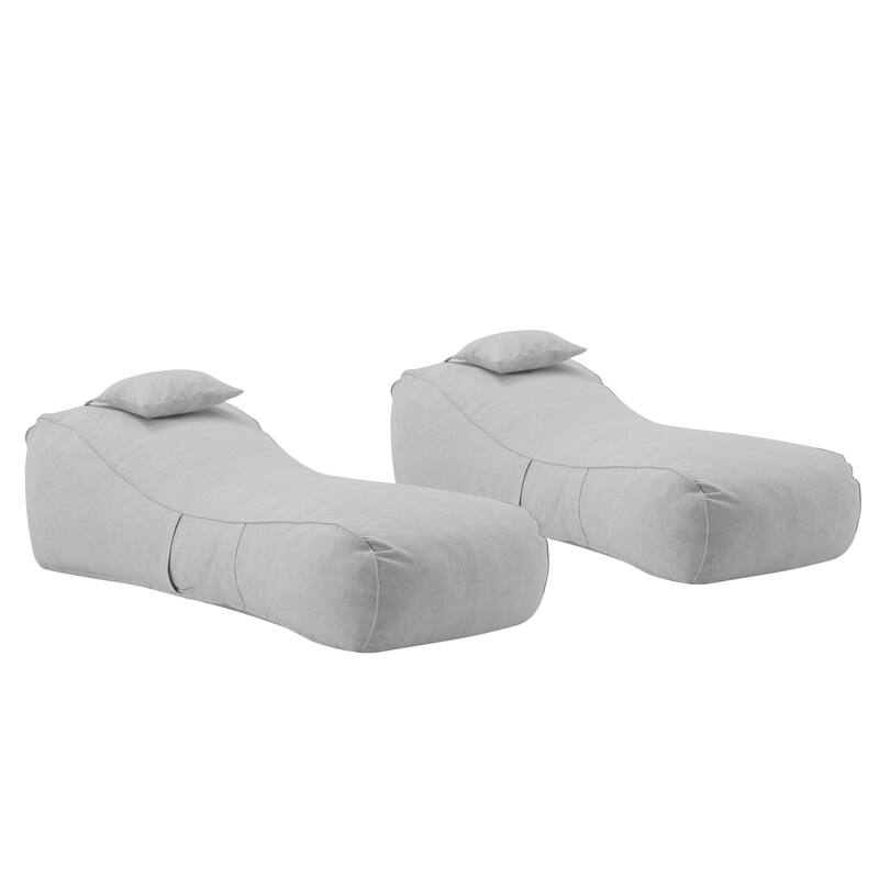 Roomfitters Lemoore Outdoor Bean Bag Lounge Chair with Headrest, Water Resistant, Light Grey - Light Grey (Set of 2)