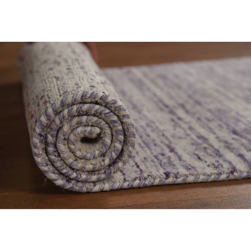 Gabbeh Indian Runner Rug Hand-Knotted Modern Purple Wool Carpet - 2'5" x 9'6"