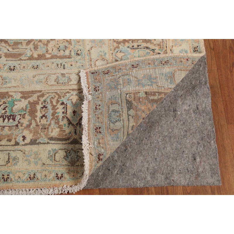 Orange Traditional Mashad Persian Vintage Rug Hand-Knotted Wool Carpet - 9'7"x 13'4"