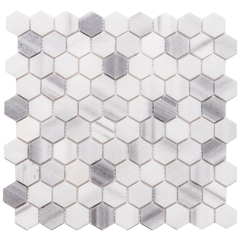 Santorini Honeycomb 1x1 Glossy Marble Mosaic Tile - Floor, Wall, Backsplash - 1 Sheet (1.03 Sq. ft.) - Marmara