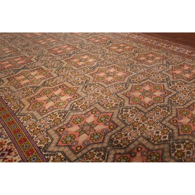 Geometric Anatolian Turkish Vintage Rug Handmade Beige Wool Carpet - 6'7" X 9'10"