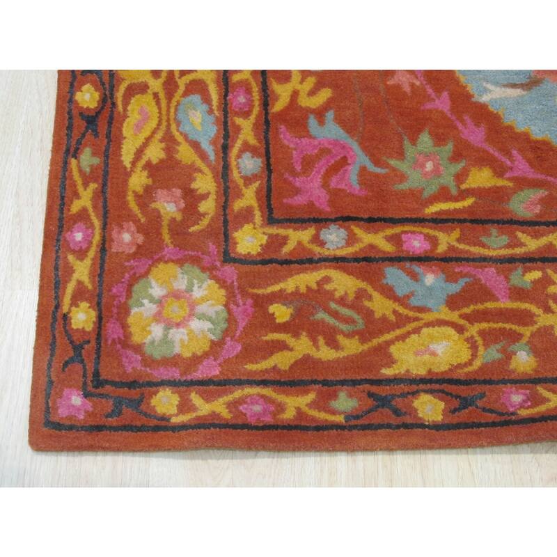 Rust Suzani Hand-Tufted Wool Traditional Rug, 5' x 8' - Colorful Suzani design with durable plush wool. - N/A