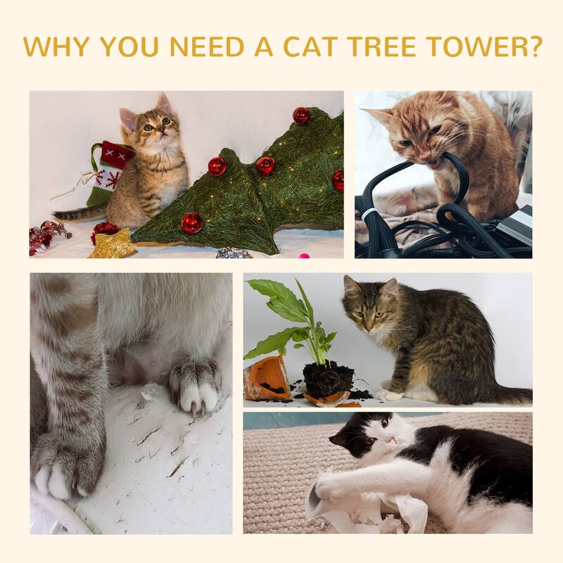 PawHut 8.5' Adjustable Height Floor-To-Ceiling Vertical Cat Tree with 5 Carpeted Platforms & 3 Sisal Rope Scratching Areas