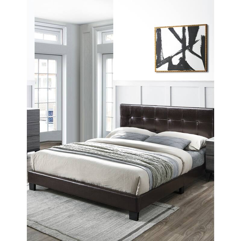 Transitional Style 1pc Bed Set Biscuit Tufted Headboard Brown Finish