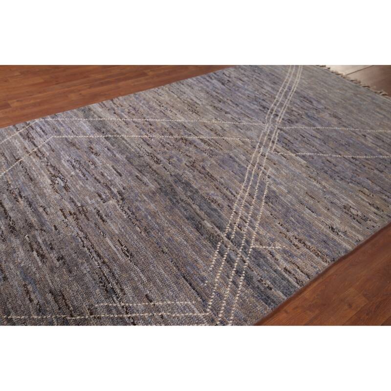 Moroccan Area Rug Handmade Multi-Color Striped Wool Carpet - 5'7"x 9'5"