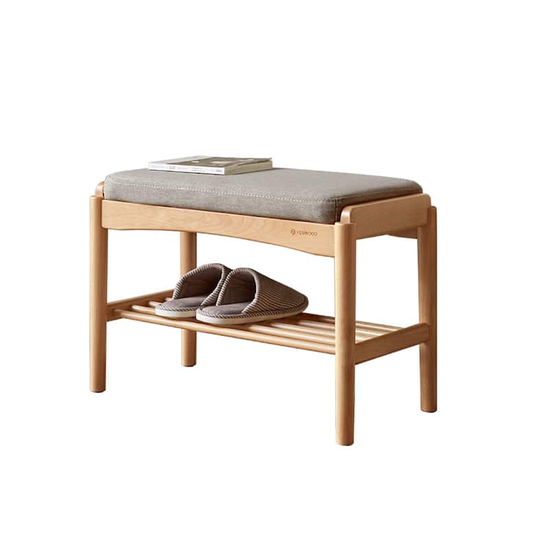 GDFStudio - Auburn Mid-Century Modern Solid Wood Storage Shoe Bench with Cushioned Seat - 23.62"W