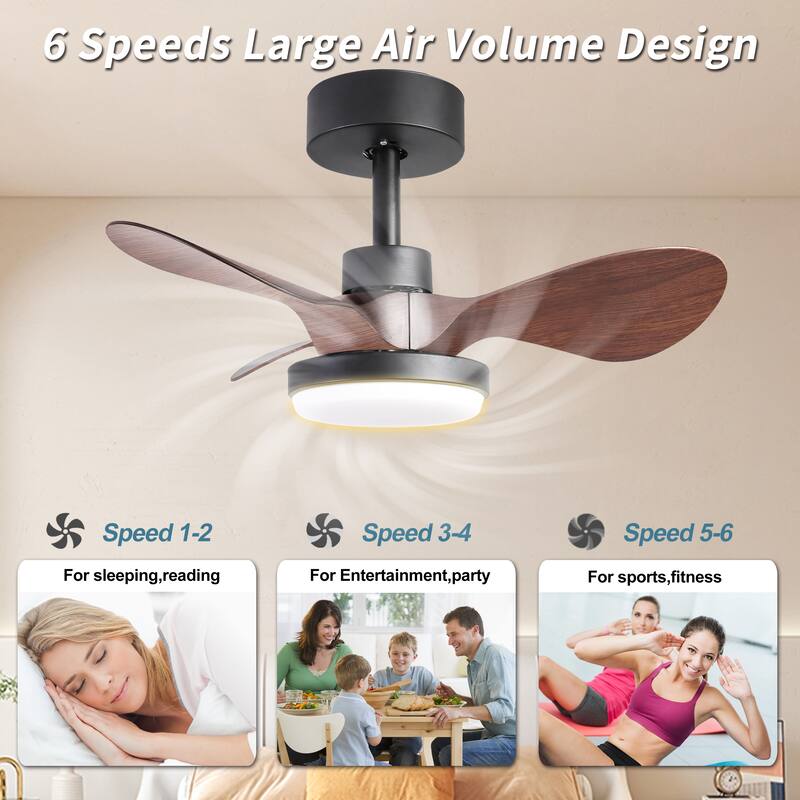 24 Inch Low Profile Ceiling Fan with Lights and Remote/APP Control, Small Reversible Ceiling Fan Light, 6 Speeds Quiet DC Motor