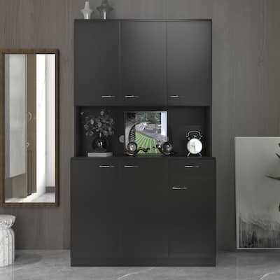 70.87" Tall Wardrobe& Kitchen Cabinet, with 6-Doors, 1-Open Shelves and 1-Drawer for bedroom,Walnut