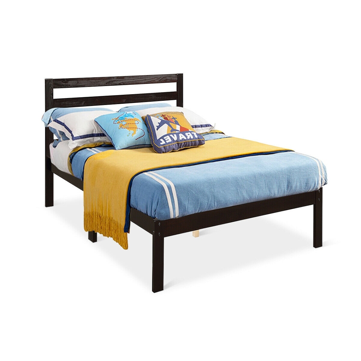 Gymax Solid Wood Platform Bed W Headboard Design Twin Size Gymax Solid Wood Platform Bed W