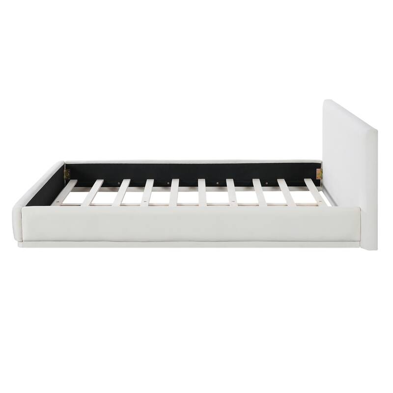 Roomfitters Soft Upholstered Bed Frame, Padded Headboard, White