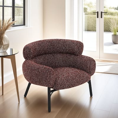 Meru Sofa Chair, Curved Back Maroon Red Tweed Fabric, Black Metal Legs