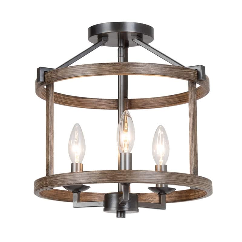 Carbon Loft Farmhouse 3-Light Drum Semi-Flush Mount Ceiling Lights - W12.2"x H13"