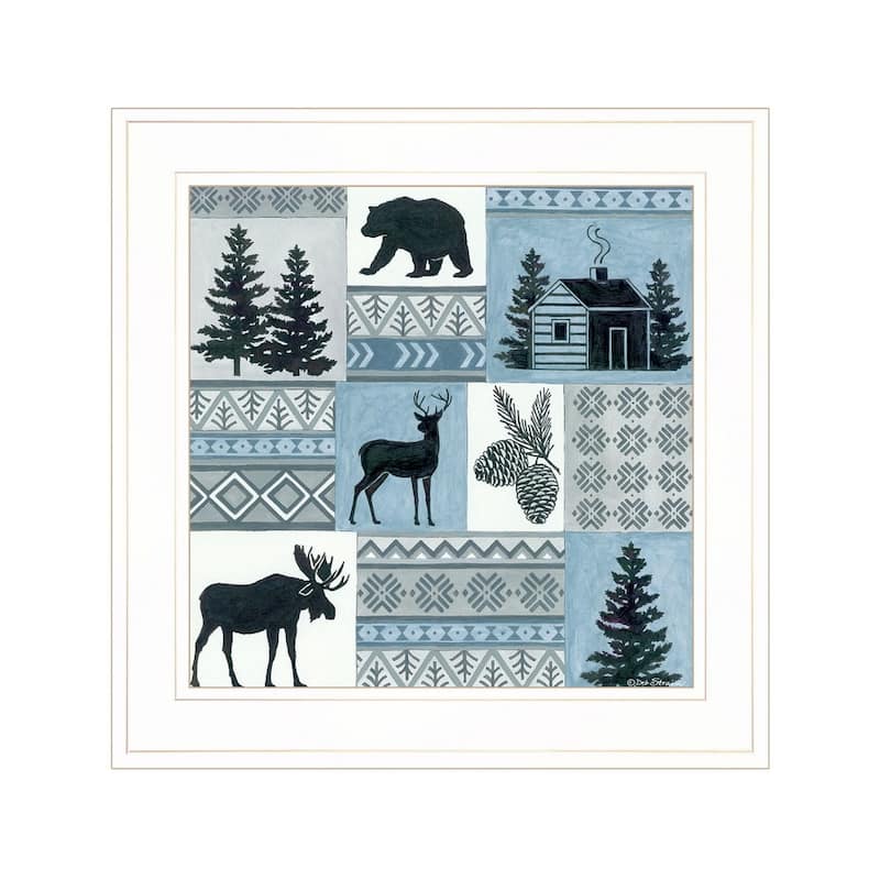 TrendyDecor4U Traditional "Cabin in the Woods" Framed Print Wall Art by Deb Strain - Blue, Black, White