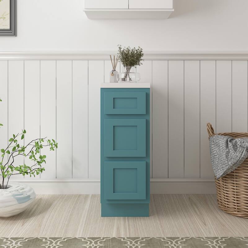 Vanity Art 12 Inch Bathroom Vanity Base Cabinet Solid Wood Small Bathroom Storage Floor Cabinet - Sea Green