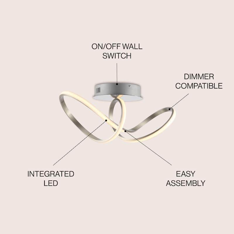 Euphoria 19.5" 1-Light Modern Minimalist Aluminum Loop Integrated LED Semi Flush Mount, by JONATHAN Y - 19.50