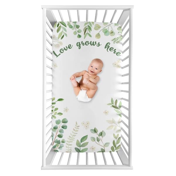 slide 2 of 2, Floral Leaf Collection Girl Photo Op Fitted Crib Sheet - Green and White Boho Watercolor Botanical Woodland Tropical Garden
