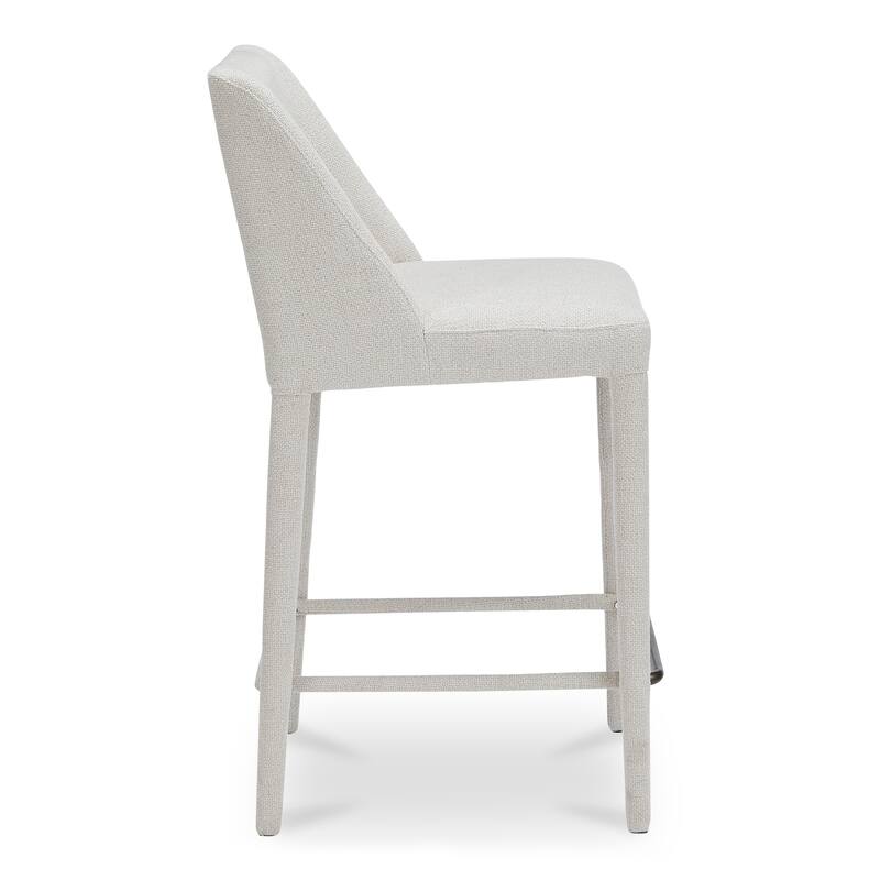 NADAAL STUDIOS Varekian Counter Stool, Fully Upholstered Silhouette with Carved Backrest Detail, Beige