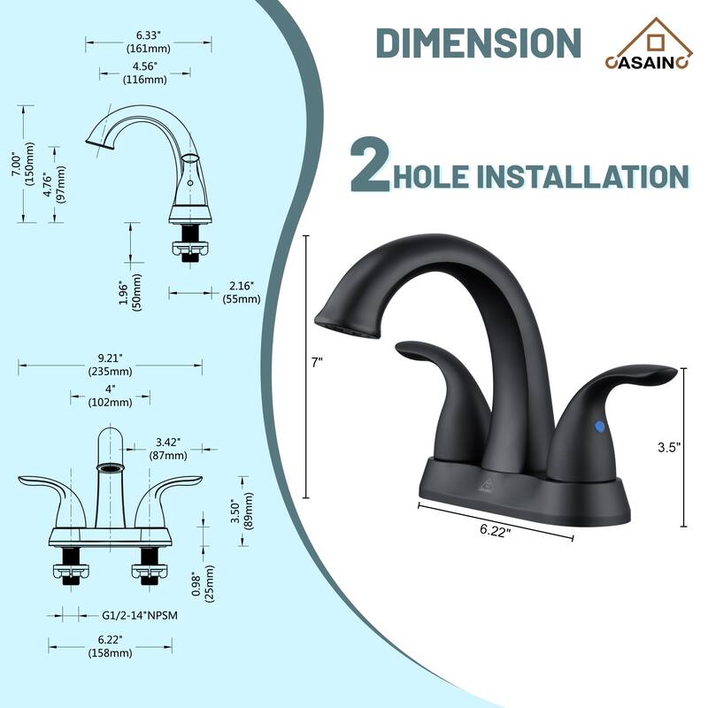 4 in. Centerset Double Handle Bathroom Faucet with Drain Kit Included