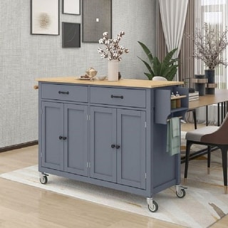 Kitchen Island Cart with Solid Wood Top and Locking Wheels，54.3 Inch ...